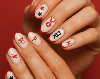 Triathlon Nail Stickers Swim Bike Run — 140.6 & 70.3 Race Decals – Swim Bike Run Nail Stickers, Race Day Nails, Triathlete Gift