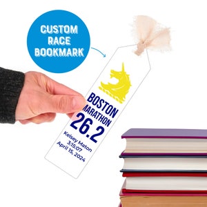 Boston Marathon or 5K Custom Personalized Bookmark, Gifts for Runners, Running Gift with Race Time, Gift for Readers