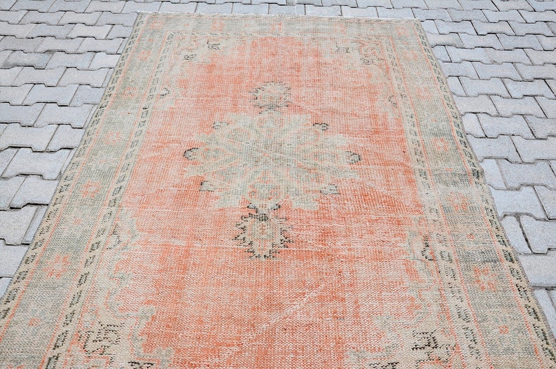 5x8 Orange Green Rug / Vintage Turkish Home Floor Rugs / Etsy