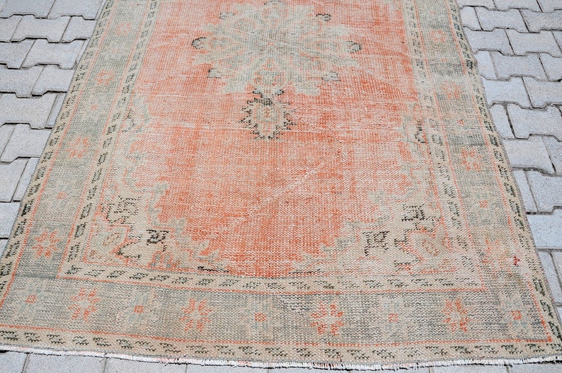 5x8 Orange Green Rug / Vintage Turkish Home Floor Rugs / Etsy