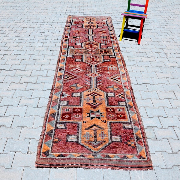 3x12 Herki Runner / Hallway Carpet Rug / Long Corridor Runner / Kitchen Runner / Anatolian Runner / Vintage Turkish Rug Runner / H199