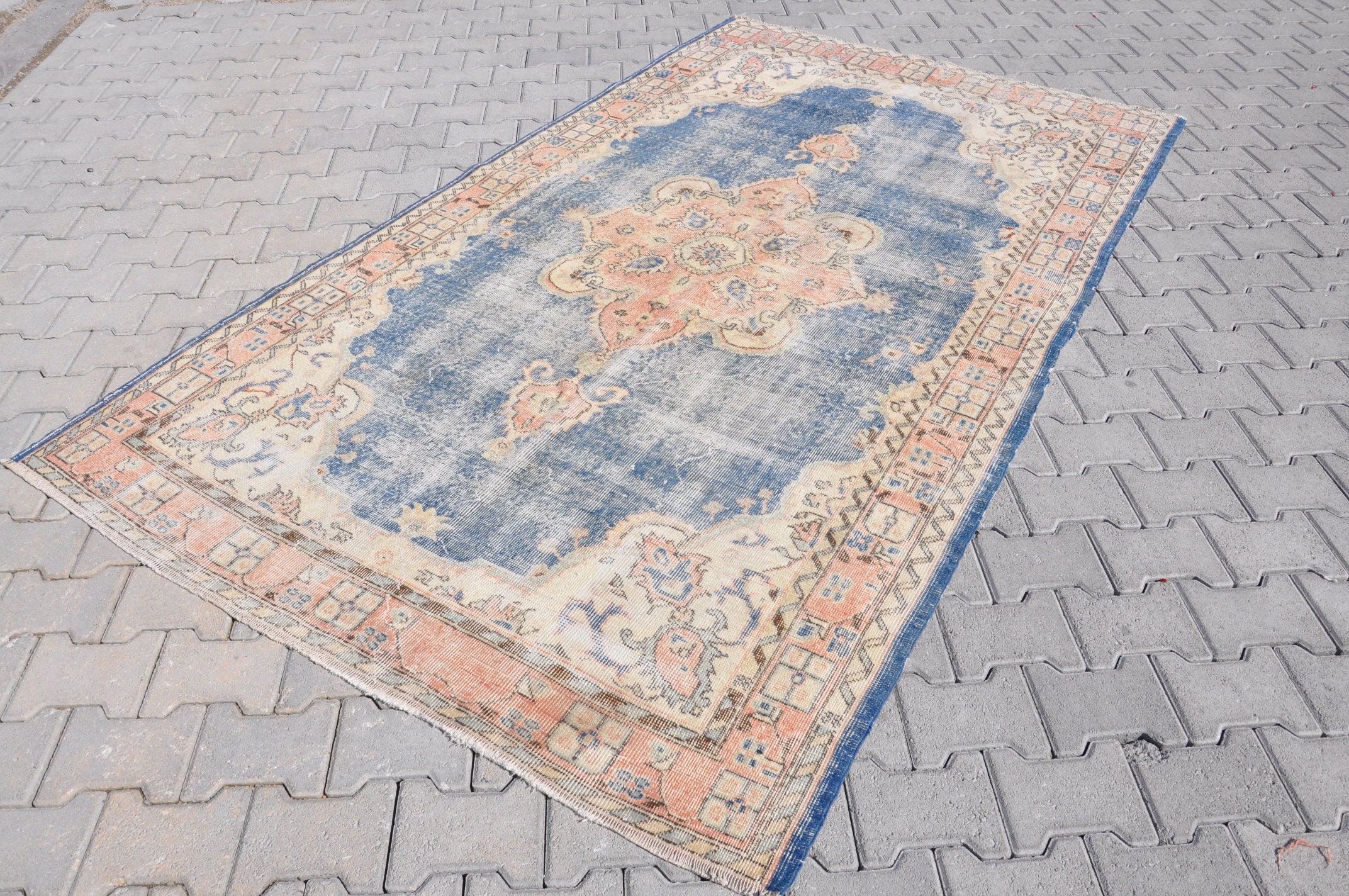 5x9 Marineblauer Teppich / Wohnzimmer Teppich / Blassen Oushak | Etsy