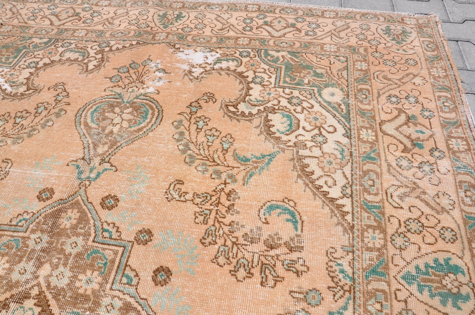 7x9 Hand Knotted Rug / Living Room Rug / Pale Oushak Rug / Etsy