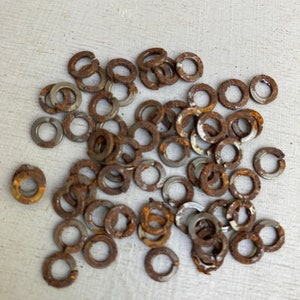 Tiny Rusty Metal Lock Washers Recycled Industrial Assemblage Art Supply owl eyes Robot Parts Steampunk