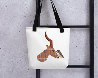 Deer Tote Bag, Graphic Deer and Bird Tote Bag, Original Deer Design, Original Deer Art, Deer Lover Gift, Reusable Tote, Farmer's Market Bag
