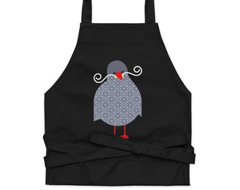 Mustache Bird Organic Cotton Apron, Full Apron, Funny Bird, Chef's Apron, Inca Tern Bird, Apron with Pockets, Original Bird Art, Graphic Art