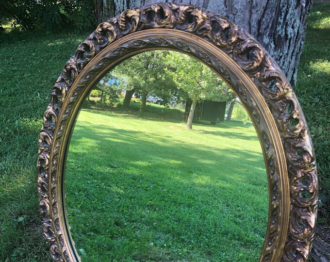 Vintage Gold Oval Mirror, Large Decorative Mirror, Mantel Mirror