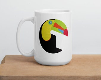 Toucan Mug, Original Art Toucan Mug, Graphic Art Toucan Mug, Toucan Coffee Mug, Toucan Tea Mug, Toucan Lover Gift, Tropical Bird Mug