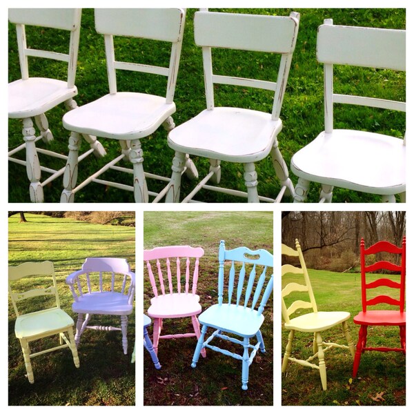 Custom Painted Farm Chair, Painted Kitchen Chair, Dining, Yellow, Red, Blue, Green, Black, White, Desk Chair, Chair Set, Cottage Kitchen