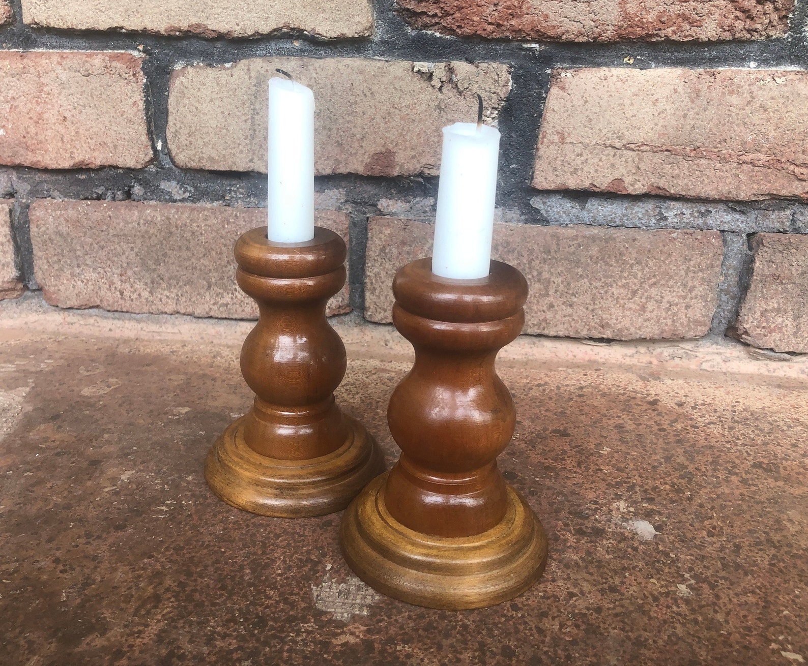 Vintage Wood Candlesticks Chunky Candle Holders Wood Candle Etsy