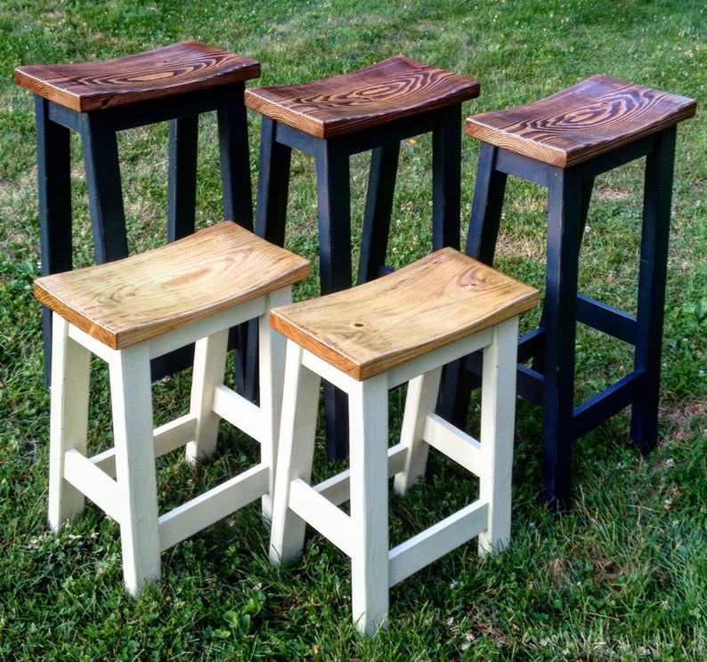 Saddle Seat Wood Bar Stools Counter Height Stools Custom Etsy