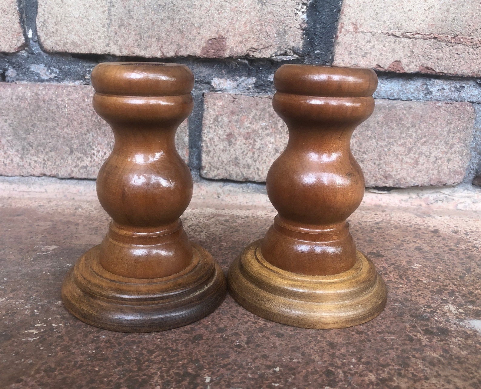 Vintage Wood Candlesticks Chunky Candle Holders Wood Candle Etsy