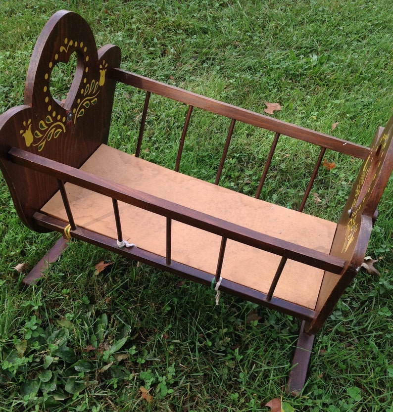 Vintage Wood Baby Cradle Baby Doll Cradle Wooden Cradle Etsy