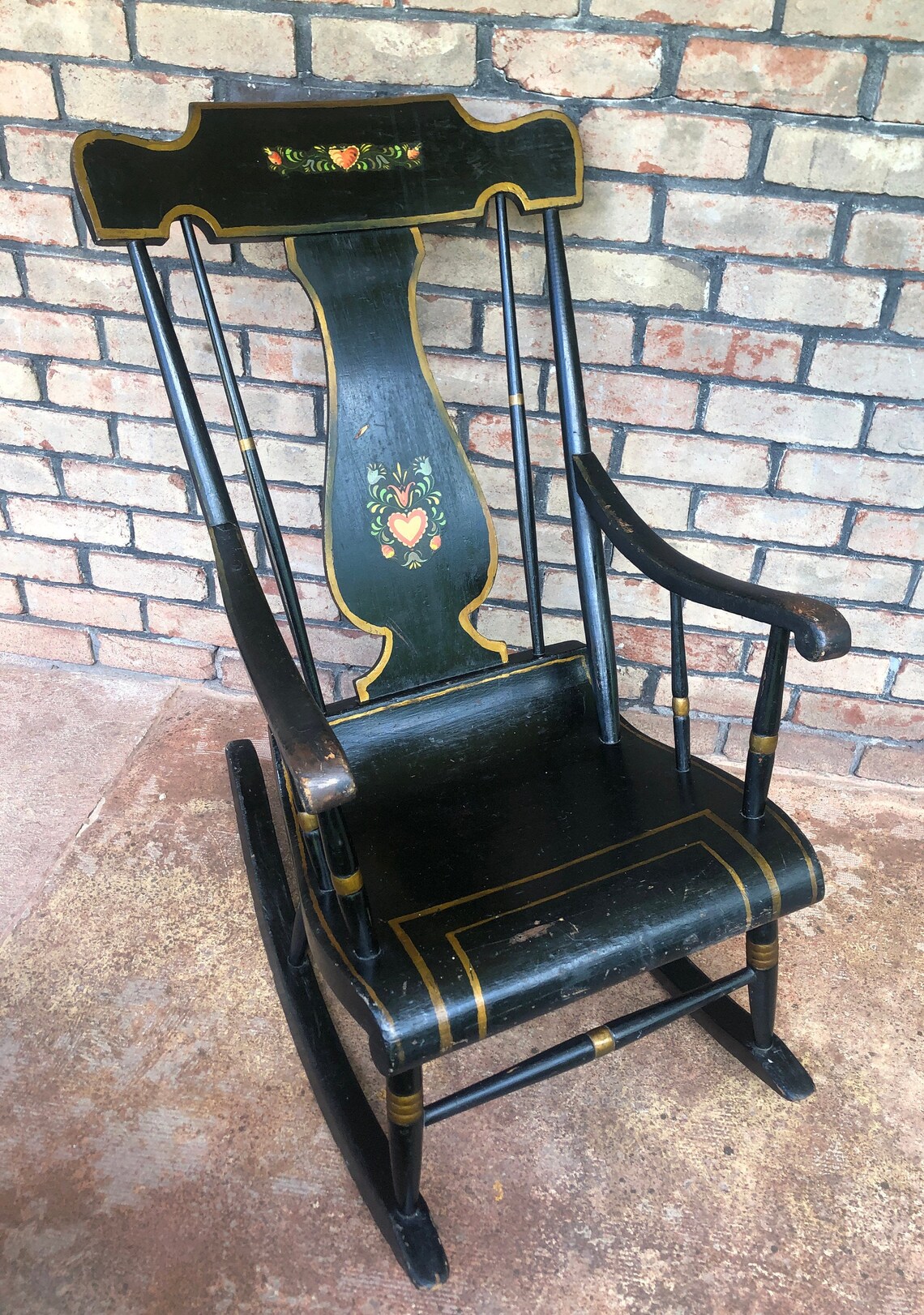 Vintage Painted Rocking Chair Black Tole Painted Rocker Etsy
