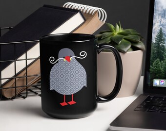 Mustache Bird Mug, Funny Bird Mug, Original Bird Design Mug, Graphic Inca Tern Bird Mug, Bird Lover Gift, Graphic Art Bird Mug, Mug for Him