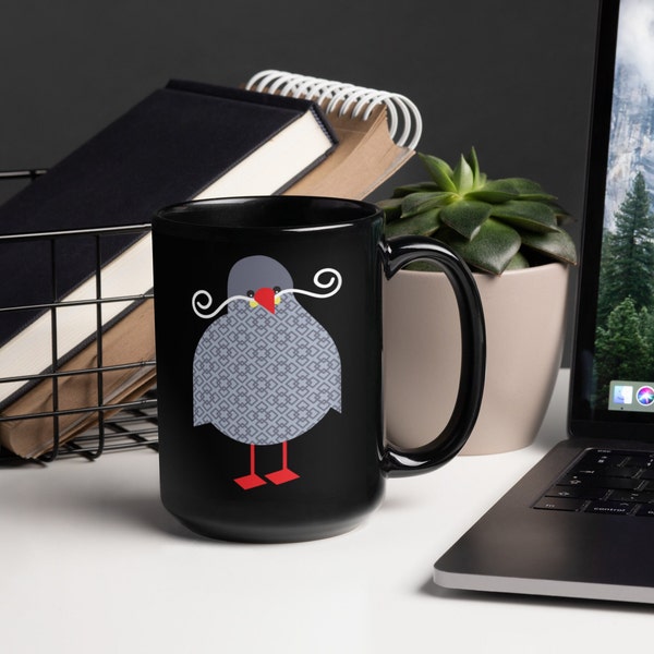 Mustache Bird Mug, Funny Bird Mug, Original Bird Design Mug, Graphic Inca Tern Bird Mug, Bird Lover Gift, Graphic Art Bird Mug, Mug for Him