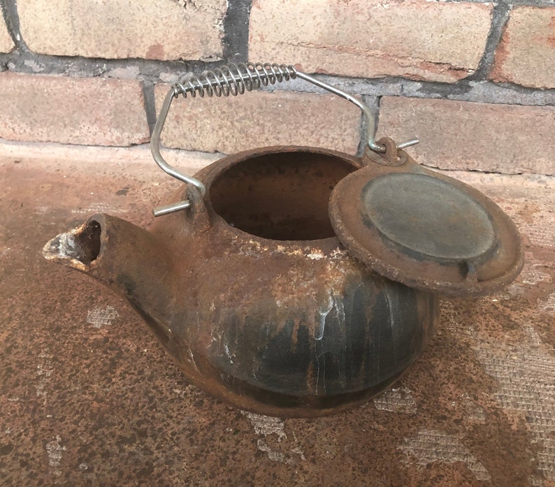 Cast Iron Kettle Vintage Rusty Tea Pot Unique Planter Water Etsy