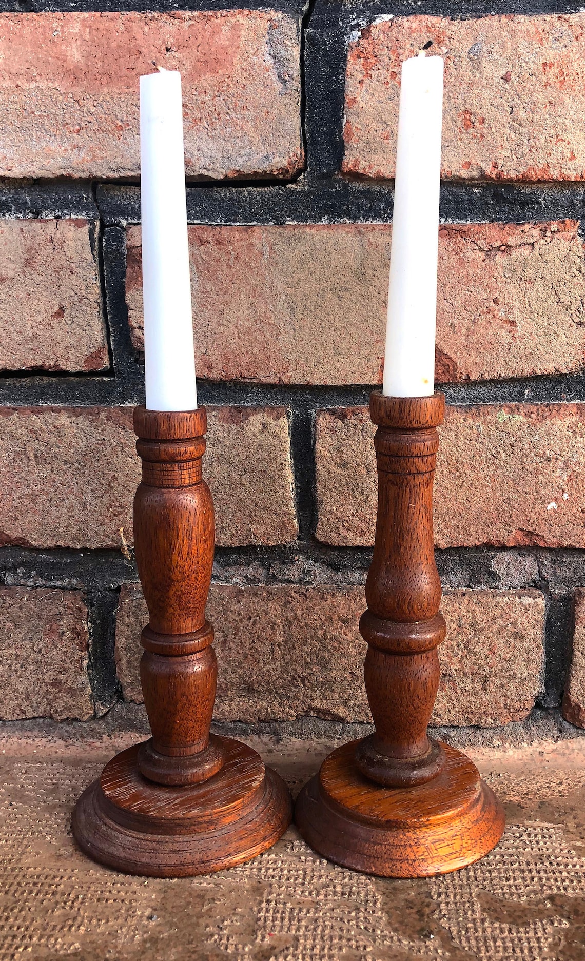 Vintage Tall Wood Candle Stick Holders Pair Turned Etsy