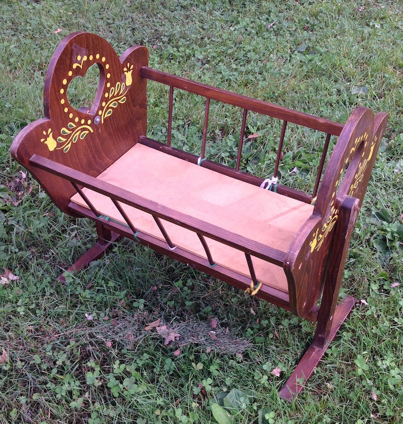 Vintage Wood Baby Cradle Baby Doll Cradle Wooden Cradle Etsy