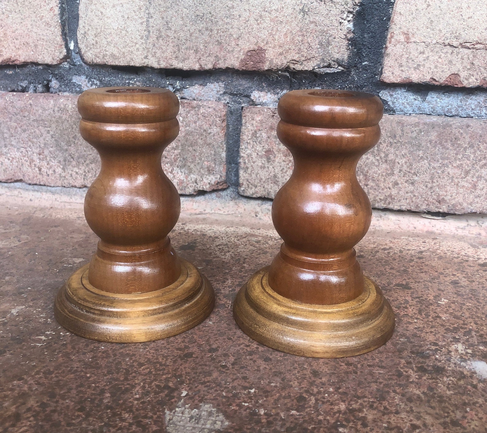 Vintage Wood Candlesticks Chunky Candle Holders Wood Candle Etsy