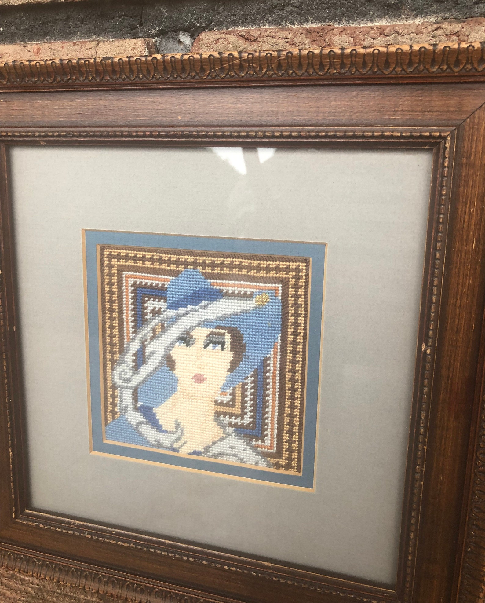 Vintage Framed Needlepoint Glamour Girl Art Needlepoint Etsy