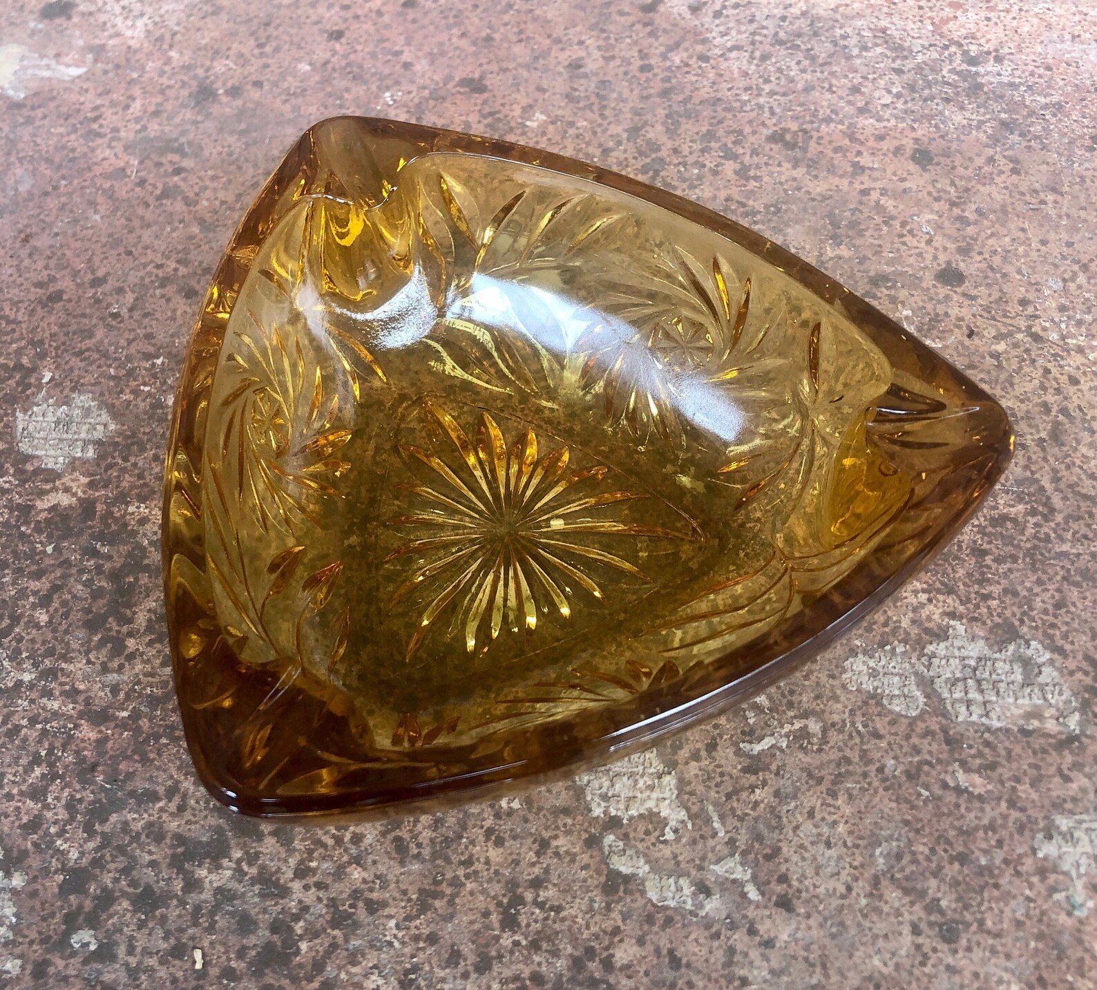 Vintage Yellow Glass Ashtray Cut Glass Ash Tray Mid Century Etsy