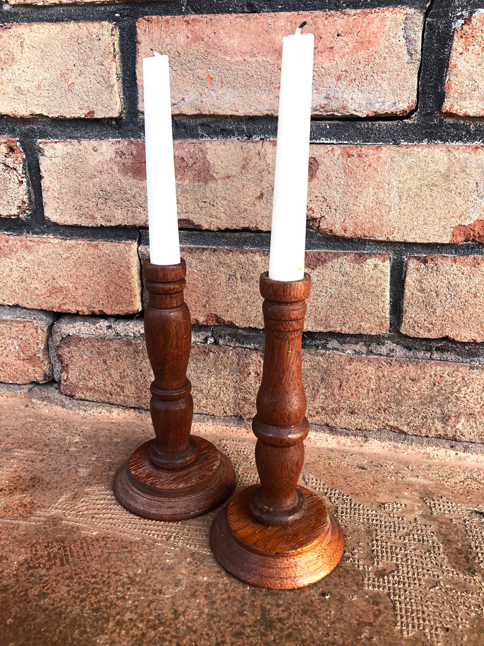 Vintage Tall Wood Candle Stick Holders Pair Turned Etsy