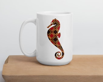 Sea Horse Mug, Large Mug with Sea Horse, Original Design, Nautical Mug, Coastal Mug, Beach Mug, Ocean Lover Gift, Graphic Art Seahorse