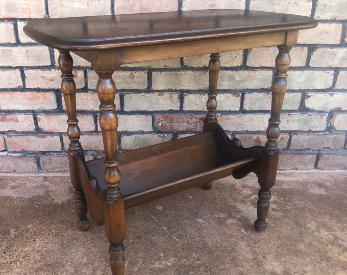 Vintage Wood Side Table With Book Shelf End Table Oval Etsy