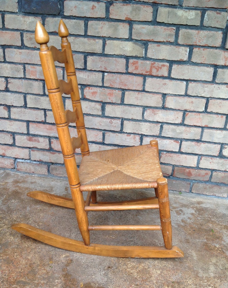 Vintage Ladder Back Rocking Chair with Woven Seat Porch Etsy