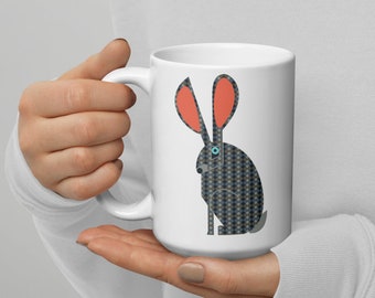 Rabbit Mug, Original Art Rabbit Mug, Large Bunny Mug, Rabbit Gift, Bunny Lover Gift, Bunny Mom or Dad