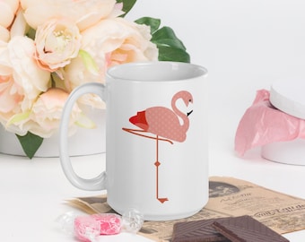 Flamingo Mug, Graphic Art Flamingo Mug, Flamingo Gift, Original Design Art, Large Coffee Mug, Flamingo Lover Mug, Tea Mug, Pink Flamingo