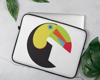 15" Laptop Sleeve, Toucan Design, Original Toucan Art, Protective Laptop Sleeve, Original Art, Colorful Toucan, Tropical Bird Art