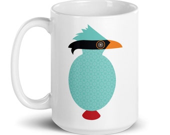 Magpie Bird Mug, Green Magpie Mug, Original Design Mug, Unique Bird Mug, Bird Lover Gift, Graphic Art Bird Mug