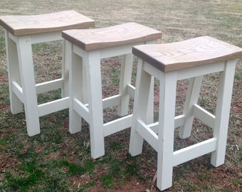Custom Saddle Seat Bar Stools, Backless Stools, Kitchen Stools, Rustic, Paint to Order, Farm House Stools, Counter Height, 24", 29"