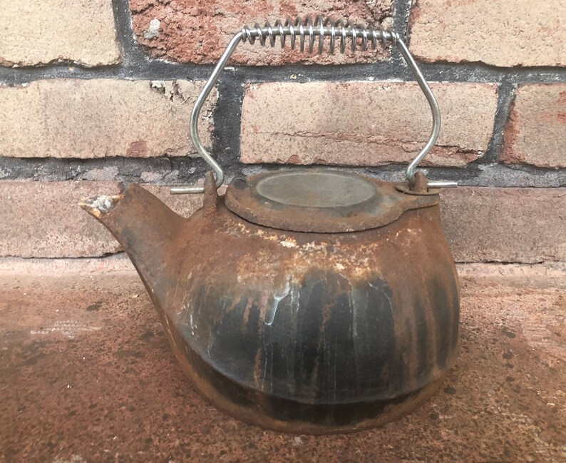 Cast Iron Kettle Vintage Rusty Tea Pot Unique Planter Water Etsy
