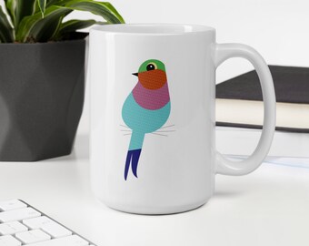 Lilac Breasted Roller Bird Mug, Colorful Bird Mug, Original Design Mug, Graphic Bird Mug, Bird Lover Gift, Graphic Art Bird Mug