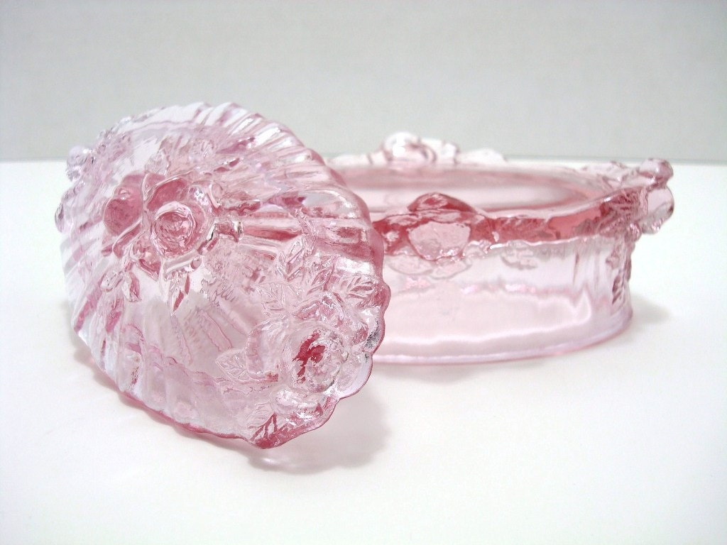 Vintage Fenton Glass Jewelry Trinket Box Dusty Rose Cabbage Etsy
