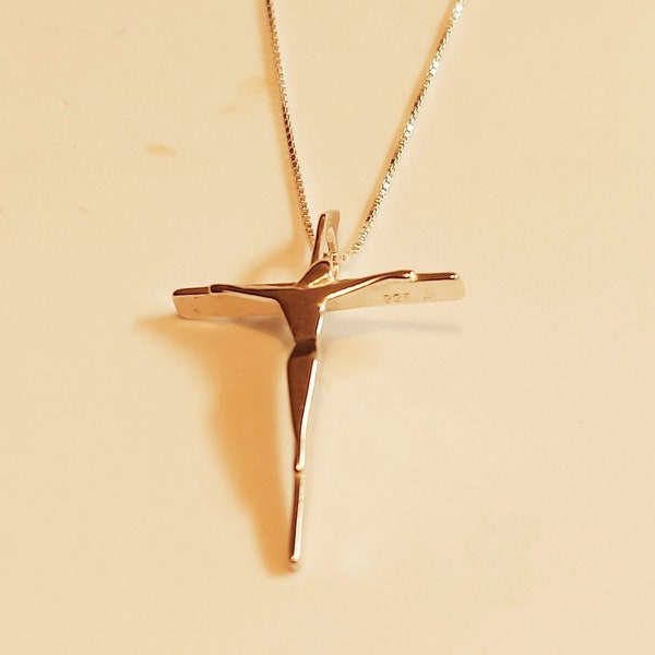 Modern Sterling Silver Cross Crucifix Necklace, Jesus Christ  Gift, Granddaughter, Cross Pendant 925 Necklace, Easter Gift