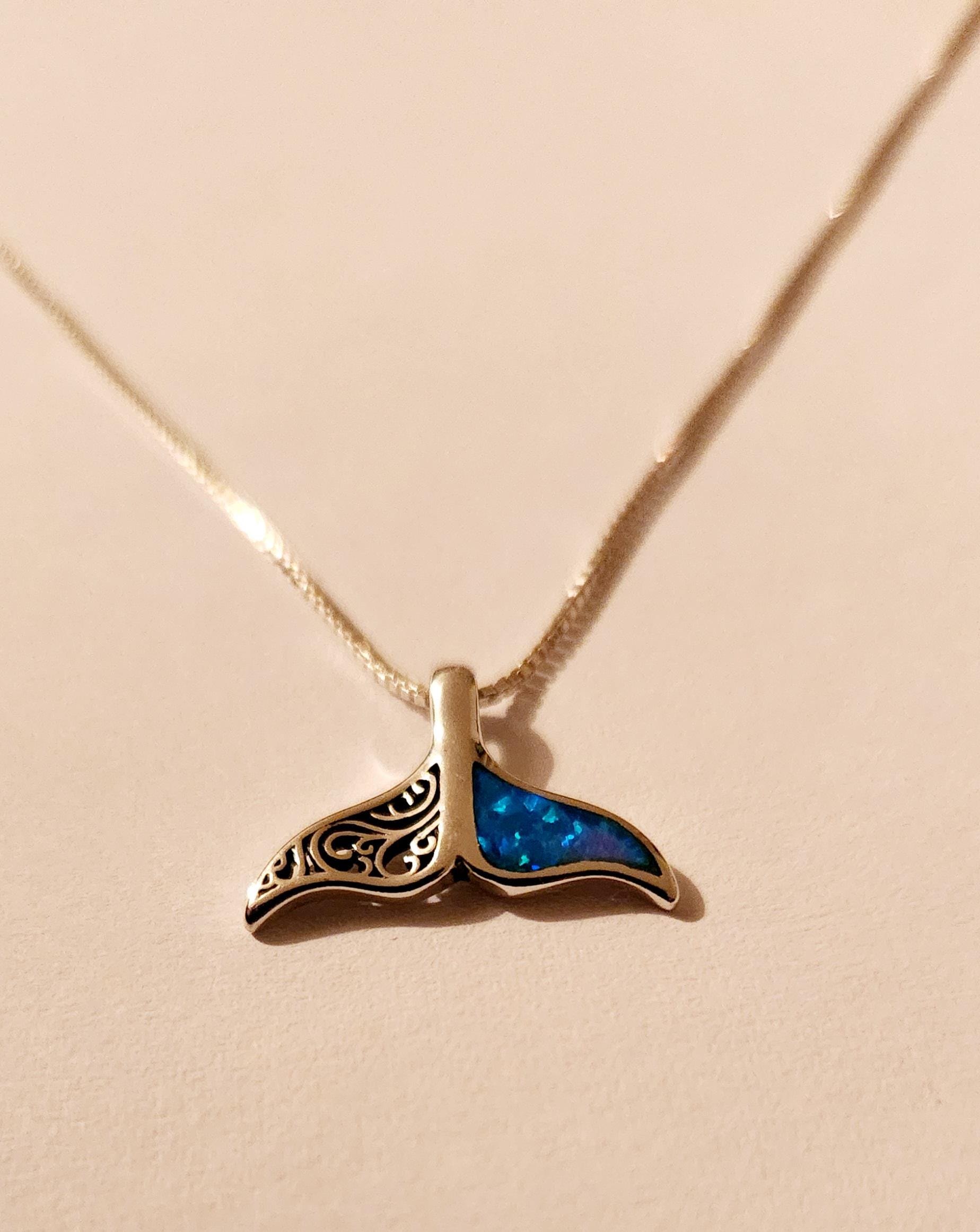 NEW Opal Whale Tail Sterling Silver Necklace, 925 Necklace