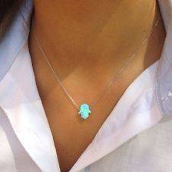 Blue Opal Hamsa Necklace