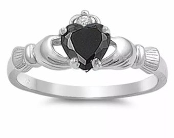 Black Claddagh Sterling Silver Ring, Irish Engagement Ring, Christmas Gift, Girlfriend Jewellery, Celtic jewellery, Valentines Gift