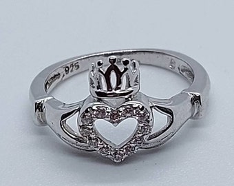 Claddagh Sterling silver Cz heart Ring, Irish Engagement Ring, Royal Ring Gift, Valentines Gift, Irish Celtic Ring, Easter Gift