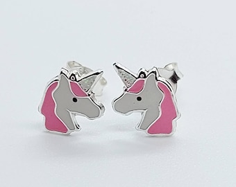 Pink Unicorn Earrings Stud sterling silver earrings / kids earrings / girls jewellery / unicorn studs / child's earrings