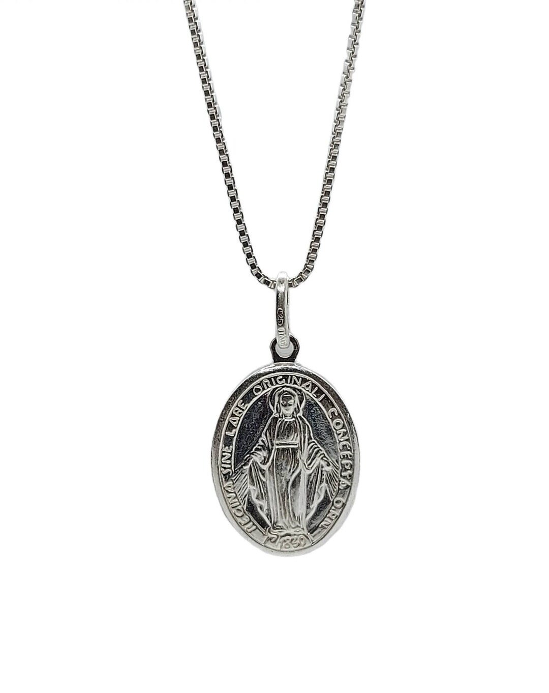 Virgin Mary Disc Sterling Silver Necklace, Reversable, Madonna Necklace ...