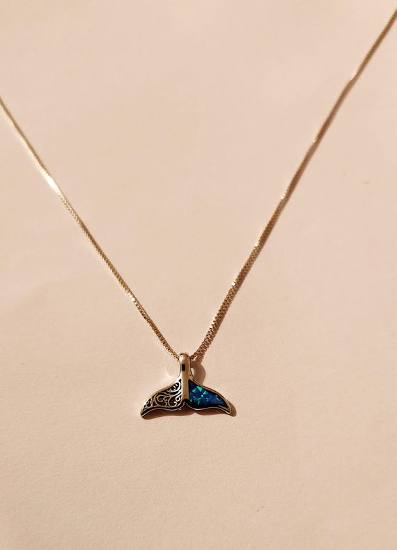 NEW Opal Whale Tail Sterling Silver Necklace, 925 Necklace