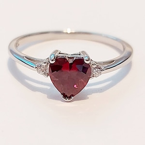 Valentines Engagement Ring Garnet Heart Ring Sterling Silver 925 with gift box, girlfriend gift, wife gift, 925 jewelleries