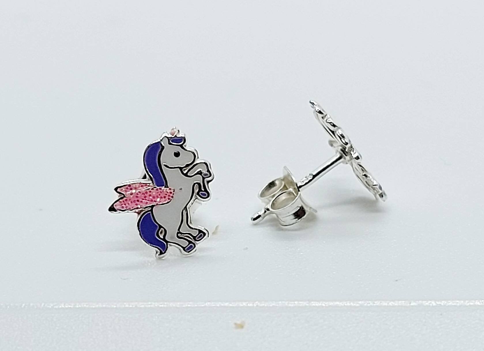 BigNoseDeer Girl Unicorn Stud Earrings Sparkling 925 Silver for Girls Kids Birthday Party BigNoseDeer Girl Unicorn Stud Earrings Sparkling 925 Silver for Girls Kids Birthday Party