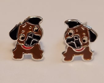 pug earrings silver