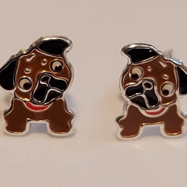 Pug Dog stud Earrings sterling silver studs cute girls jewellery ladies earrings, Dog 925 Studs, British Bulldog, Puppy Earrings